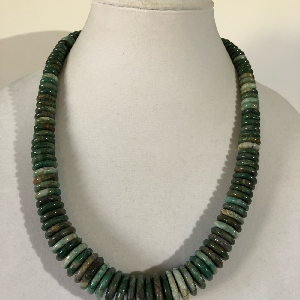 Green Ocean Jasper Gemstone Disc Necklace